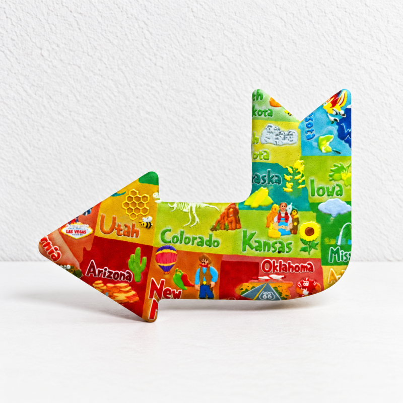 CouldNook Arrow Fridge Magnet - Raised Travel Motifs And Colorful Landmark Scenes
