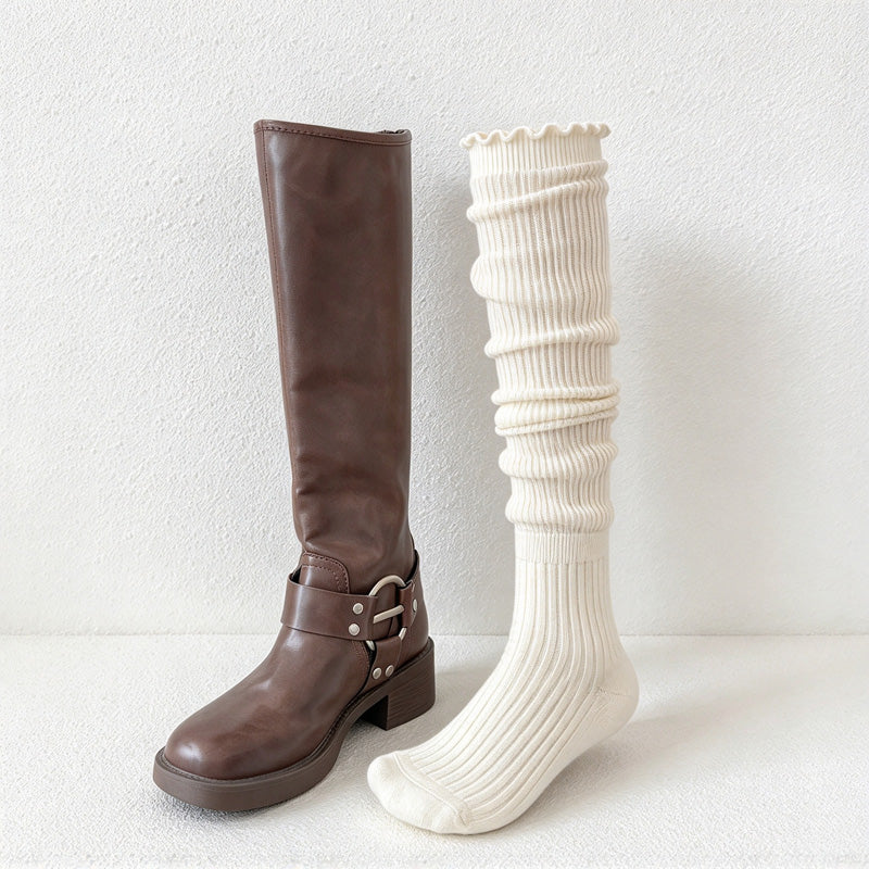 CouldNook Ribbed Slouch Socks - Fine Vertical Texture And Ruffled Edge