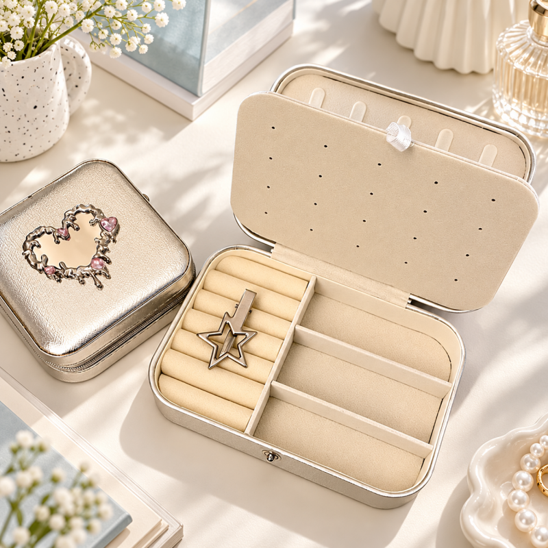 CouldNook Heart Accent Jewelry Box - Reflective Finish And Divided Storage