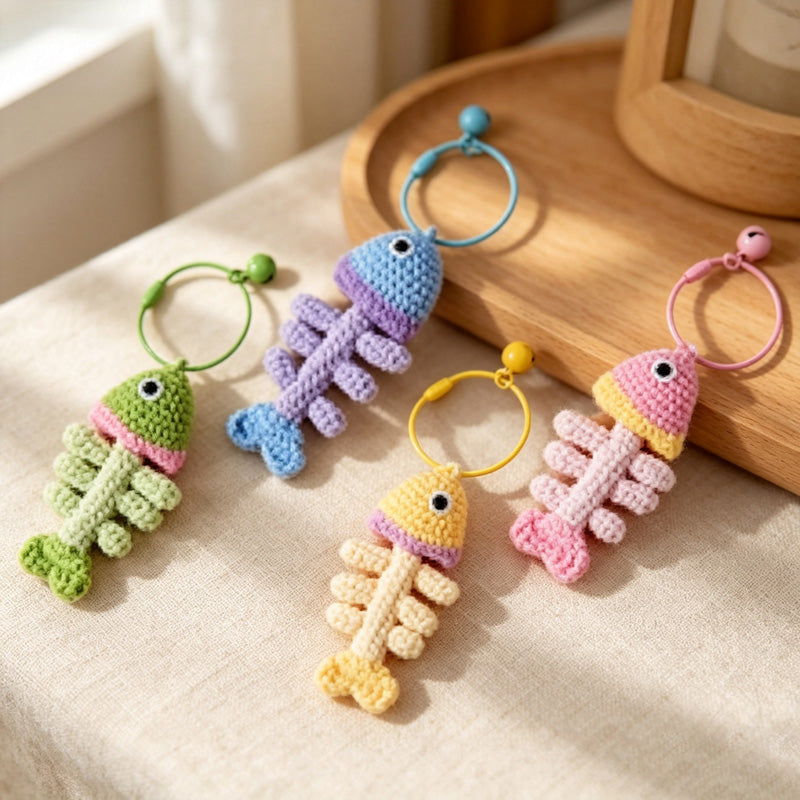CouldNook Yarn Fish Skeleton Keychain - Four Body Colors