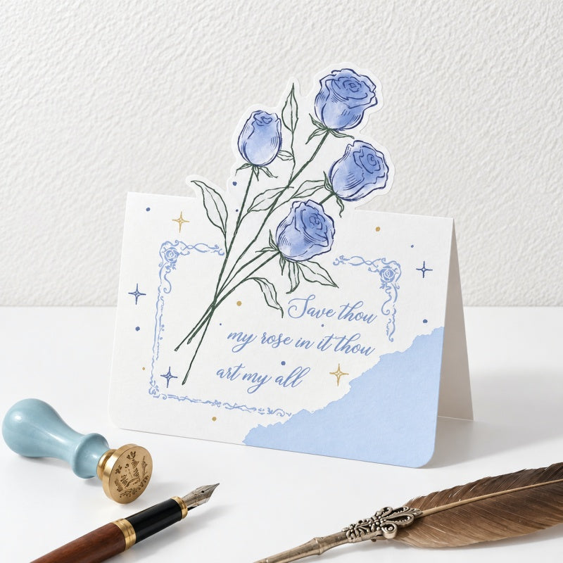 CouldNook Blue Rose Greeting Card - Moon Butterfly Designs