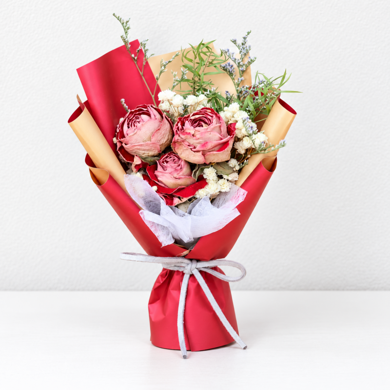 CouldNook Wrapped Mini Flower Bouquet - Layered Gift Presentation