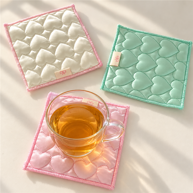 Heart-Quilted Satin-Look Square Drink Coaster