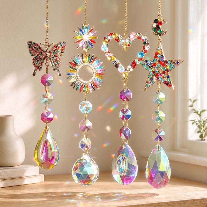 CouldNook Jeweled Motif Suncatcher - Colorful Outline And Faceted Hanging Drop