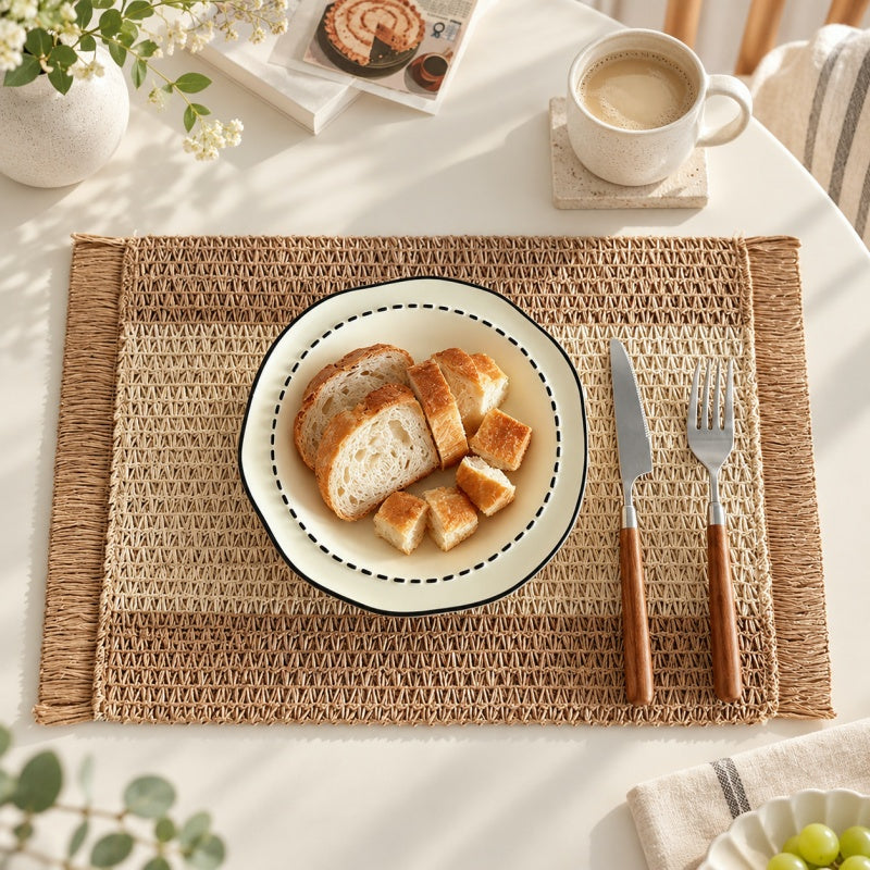 CouldNook Woven Placemat - Rectangular Shape and Fringed Border
