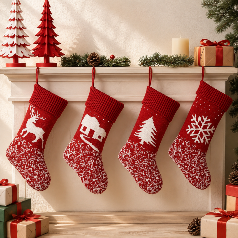 CouldNook Knit Christmas Stocking - Winter Motif and Ribbed Folded Cuff