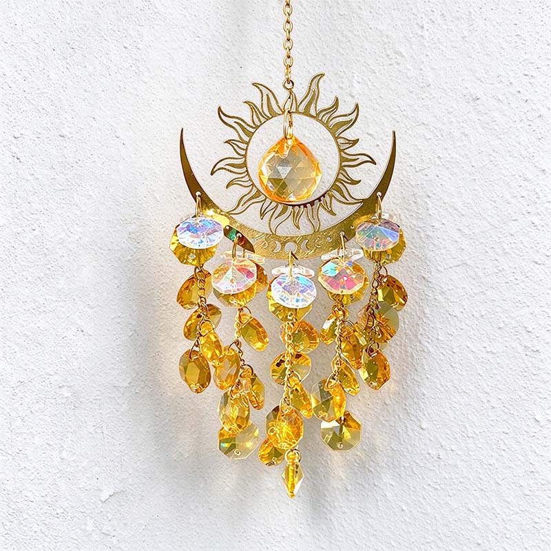 CouldNook Sun And Crescent Suncatcher - Radiating Frame And Suspended Beads