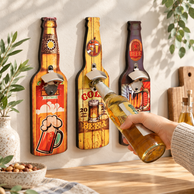 CouldNook Wall Mounted Bottle Opener - Bottle Silhouette And Printed Backing