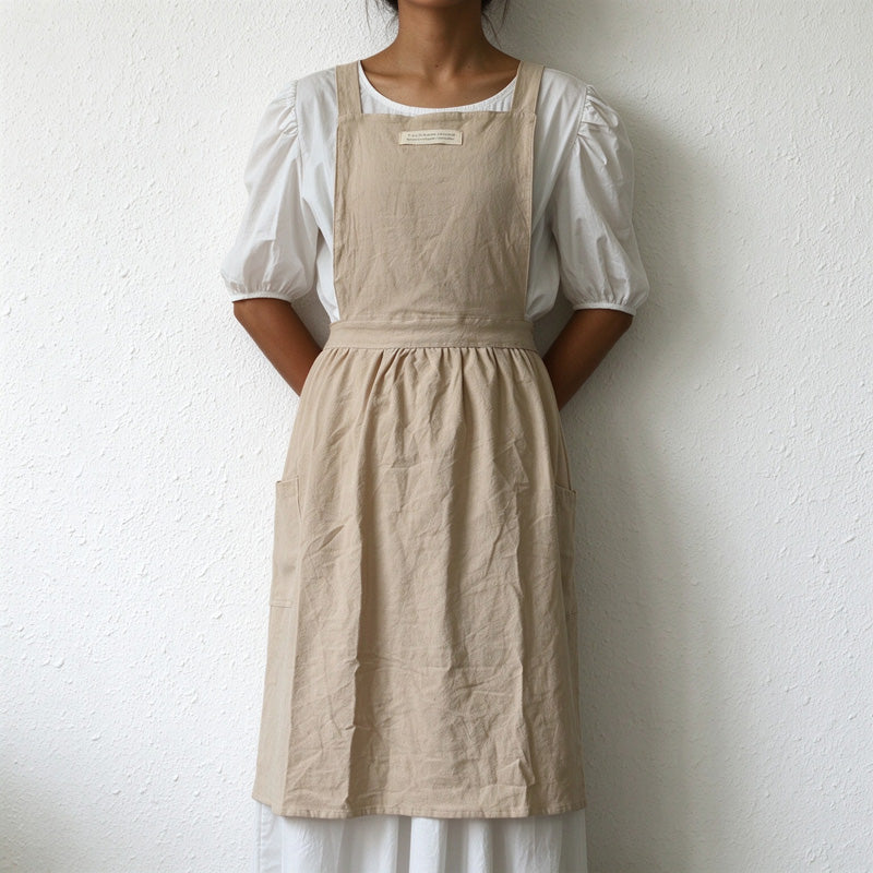 CouldNook Gathered Waist Work Apron - Twin Patch Pockets