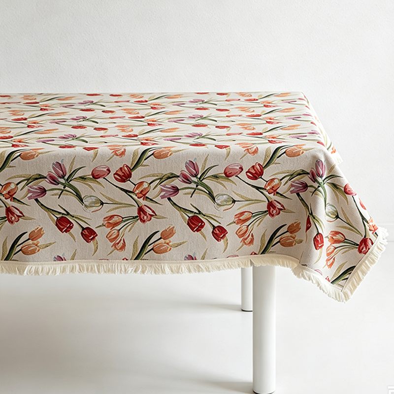 CouldNook  Linen Blend Jacquard Cloth Tablecloth - Warm Dining Accent