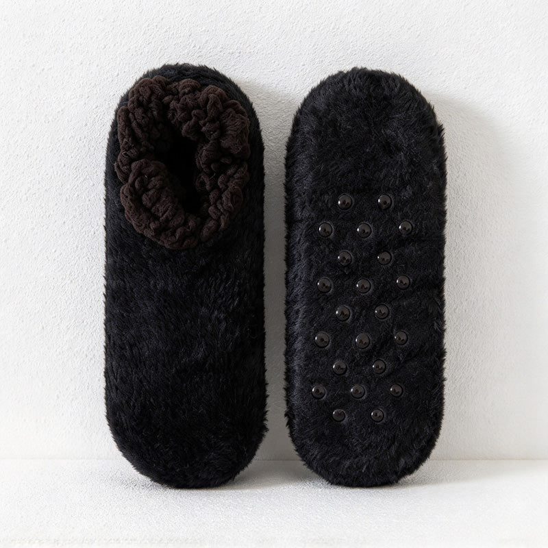 CouldNook Plush Low-Cut House Socks - Fuzzy Exterior And Dotted Soles