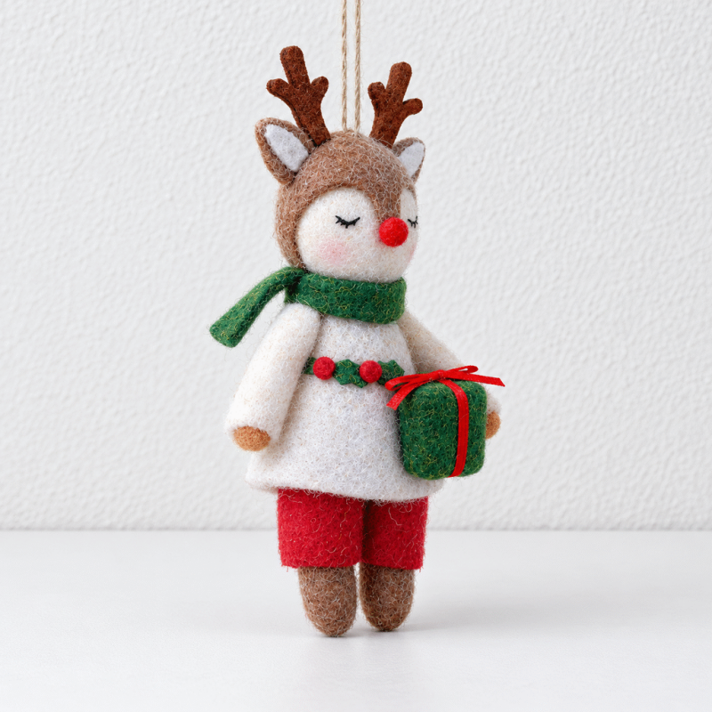 CouldNook Reindeer Christmas Ornament - Festive Outfit Detail