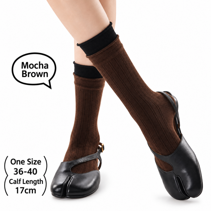 CouldNook Split-Toe Crew Socks - Double Cuff Contrast