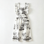 CouldNook Monochrome Toile Apron - Dramatic Ruffle Kitchen Panel