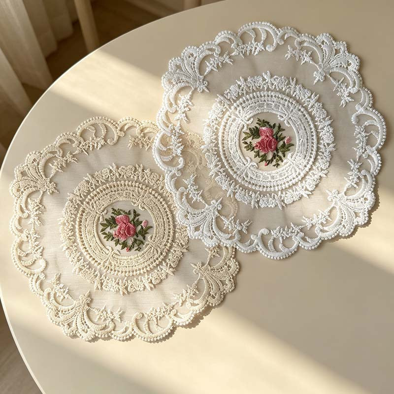 CouldNook Round Embroidered Lace Placemat - Rose Medallion Colors