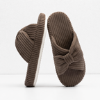 CouldNook Bow Cross Strap Slipper - Corduroy Open Toe Design