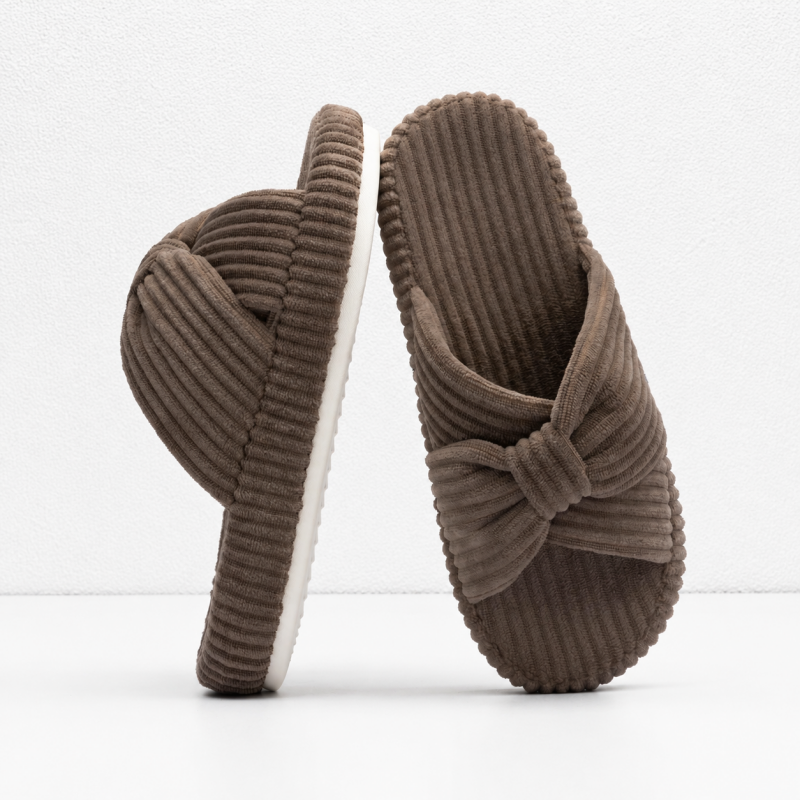 CouldNook Bow Cross Strap Slipper - Corduroy Open Toe Design