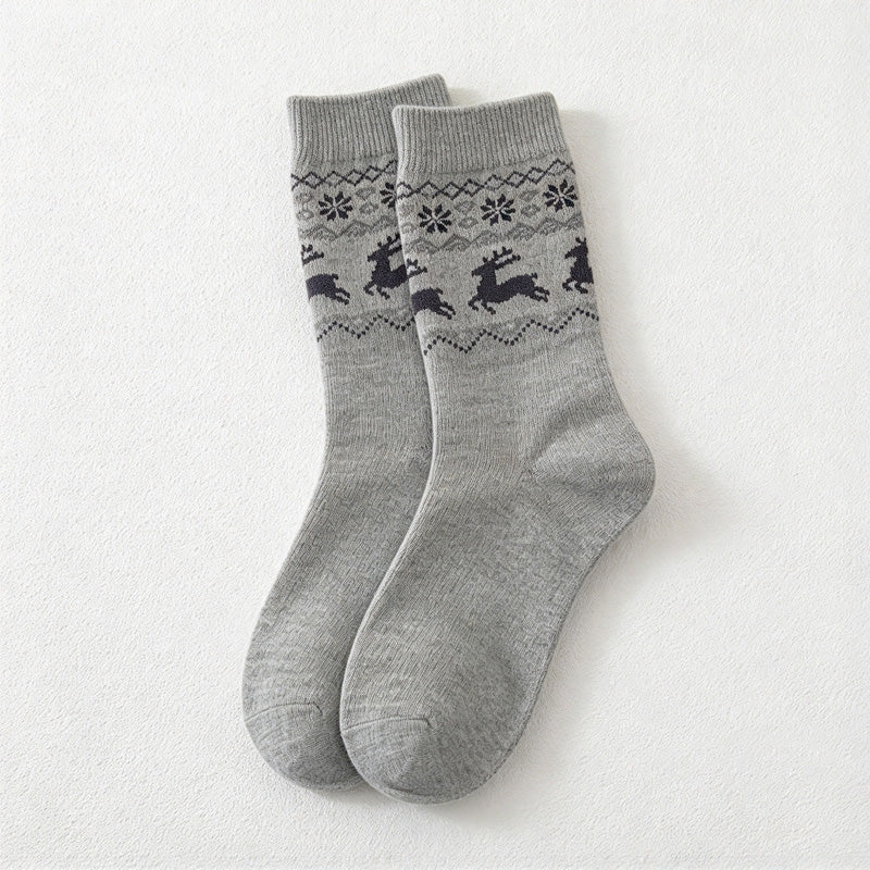 CouldNook Reindeer Pattern Crew Socks - Snowflake Bands And Heathered Body