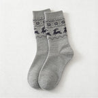 CouldNook Reindeer Pattern Crew Socks - Snowflake Bands And Heathered Body