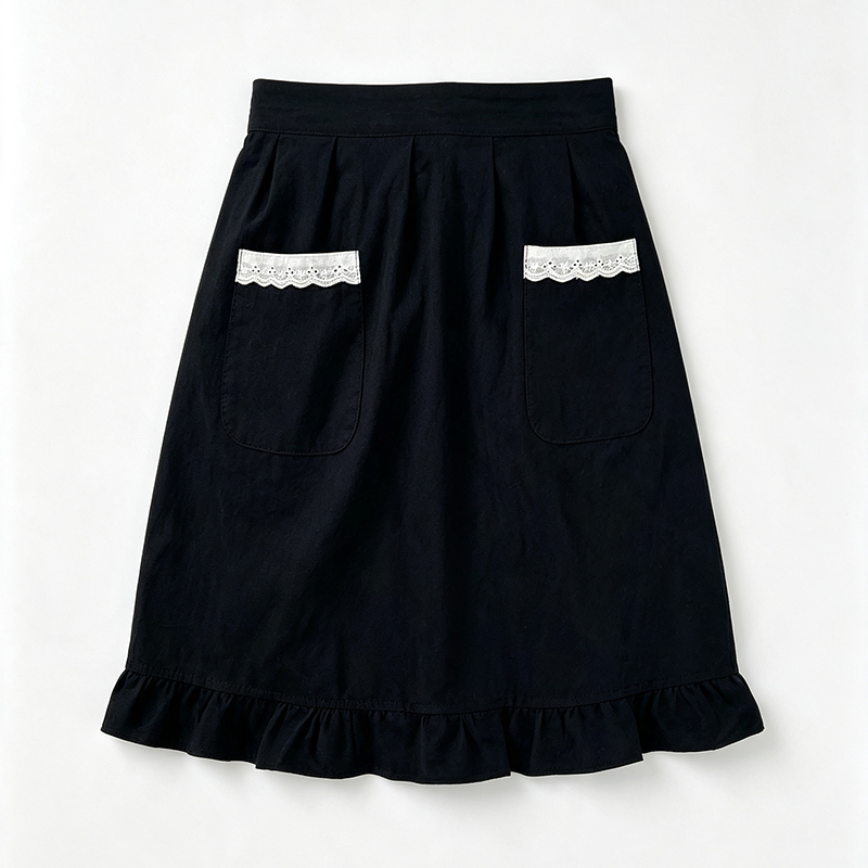 CouldNook Solid Waist Apron - Lace Pocket Ruffle Border