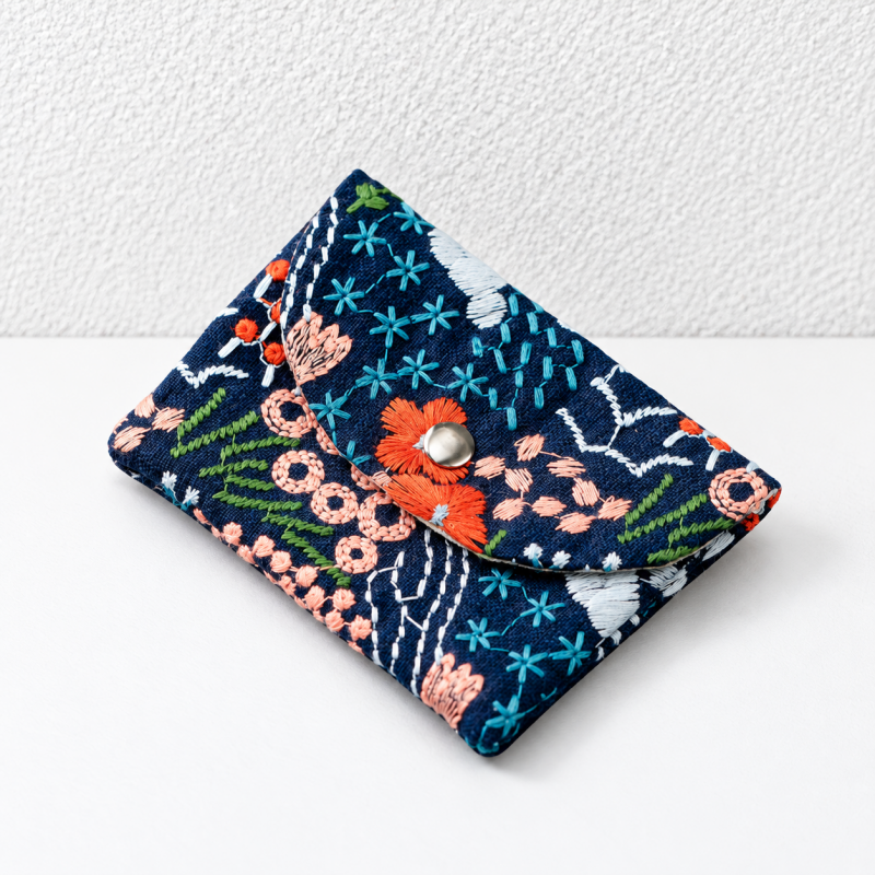 CouldNook Embroidered Card Pouch - Curved Flap And Snap Closure