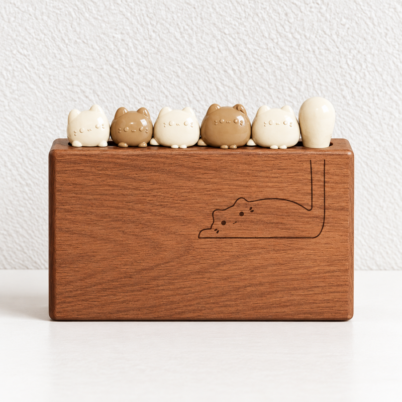 Cat Fruit Fork Set - Character Tops and Wooden Block