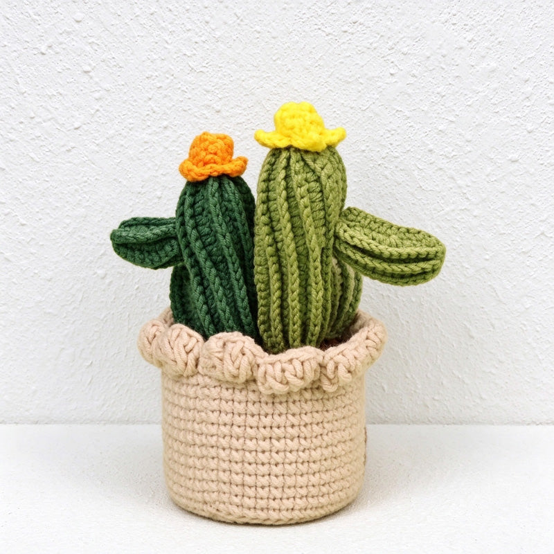 Crochet Cactus Arrangement in Smiling Flower Pot