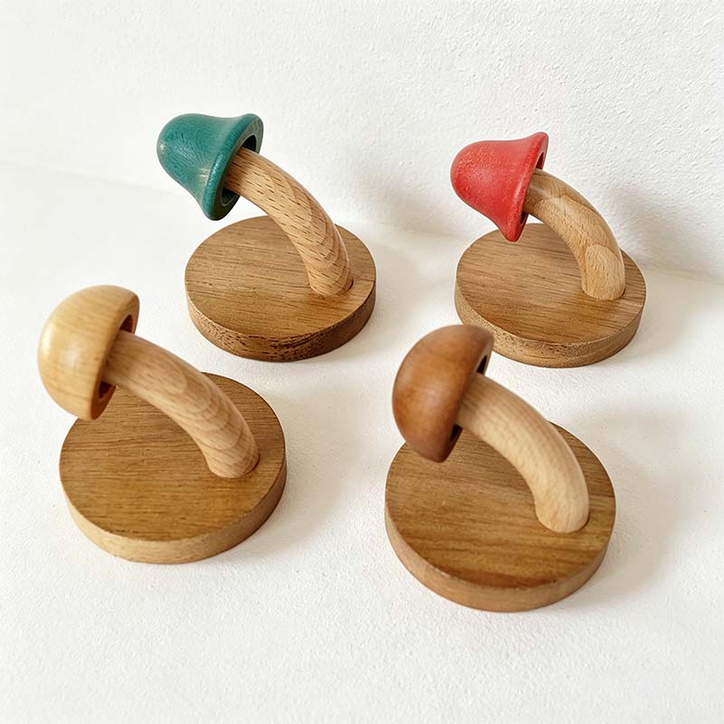 CouldNook Wood Mushroom Wall Hook - Adhesive Screw Options