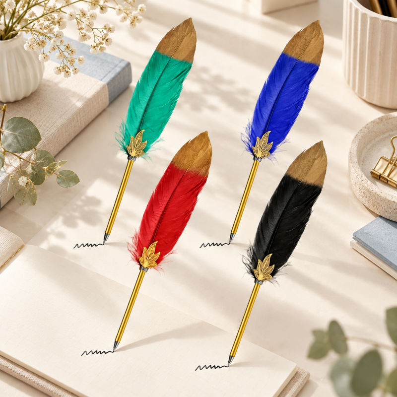 CouldNook Feather Ballpoint Pen - Gold-Tipped Plume and Maple Leaf Accent