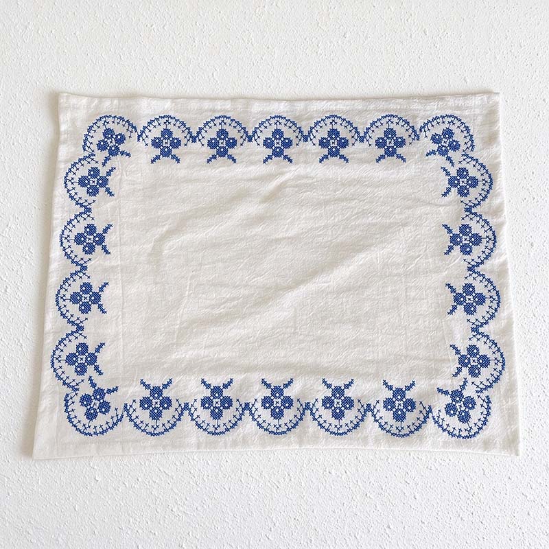 Embroidered Table Cloth with Red or Blue Border