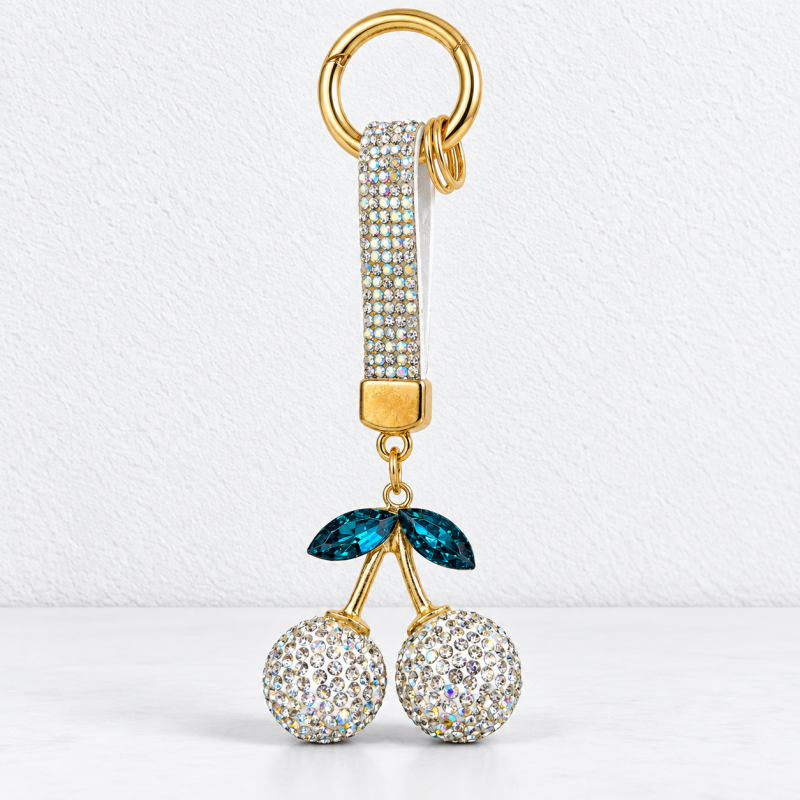 CouldNook Cherry Keychain - Twin Rhinestone Fruits and Coordinating Short Strap