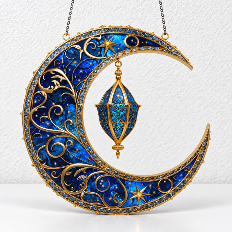 CouldNook Moon Hanging Ornament - Flat Acrylic And Lantern-Inspired Artwork