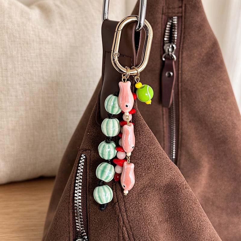 CouldNook Beaded Bag Charm - Colorful Fish Details and Oval Clip