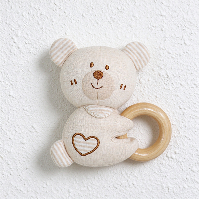 Animal Rattle with Side Wooden Grasping Ring