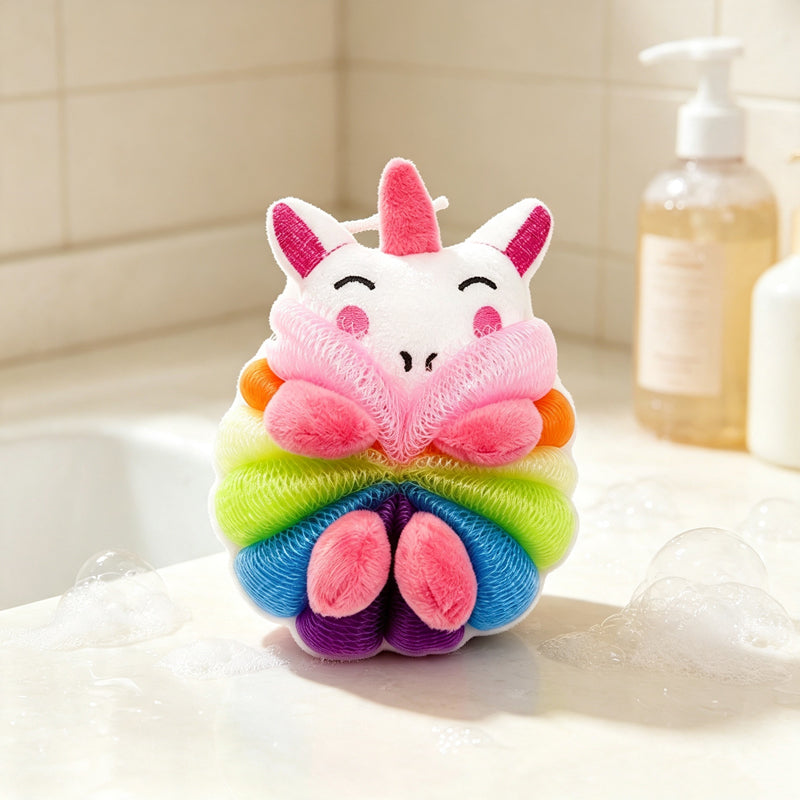 CouldNook Animal Bath Pouf - Braided Character Flower Design