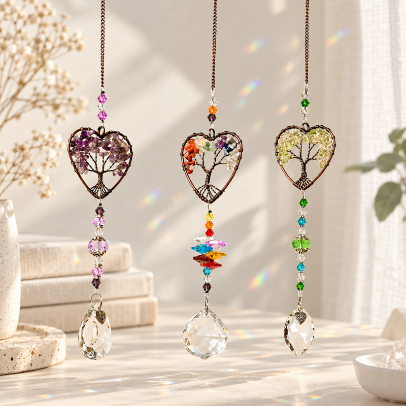 CouldNook Tree of Life Heart Hanging - Beaded Strand And Faceted Drop