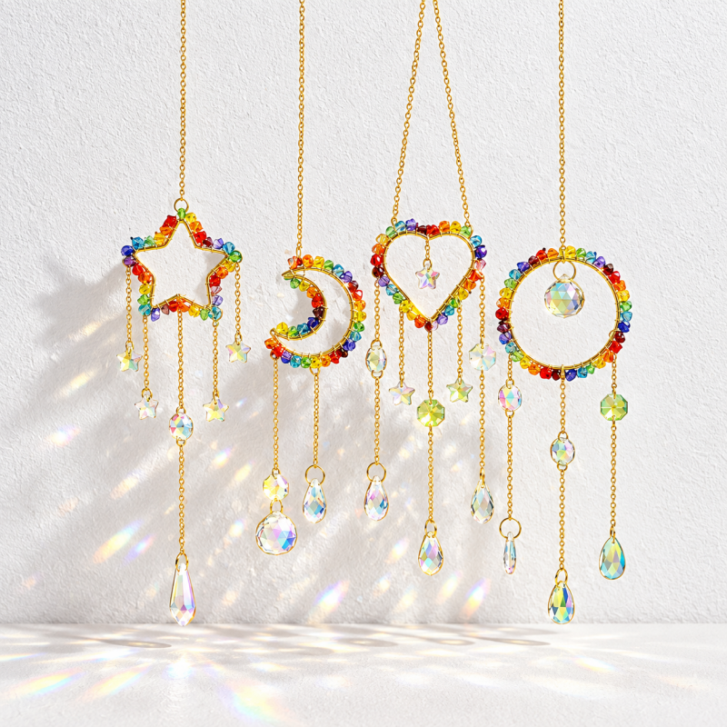 CouldNook Rainbow Beaded Suncatcher - Shaped Frame and Hanging Glass Drops