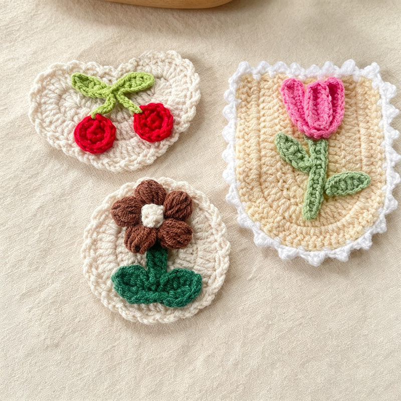 CouldNook Yarn Floral Applique Patch - Three Raised Motif Designs