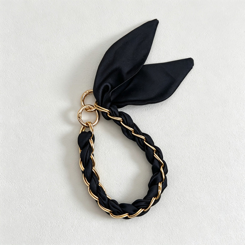 CouldNook Monochrome Scarf Phone Wrist Strap - Neutral Bow Loop