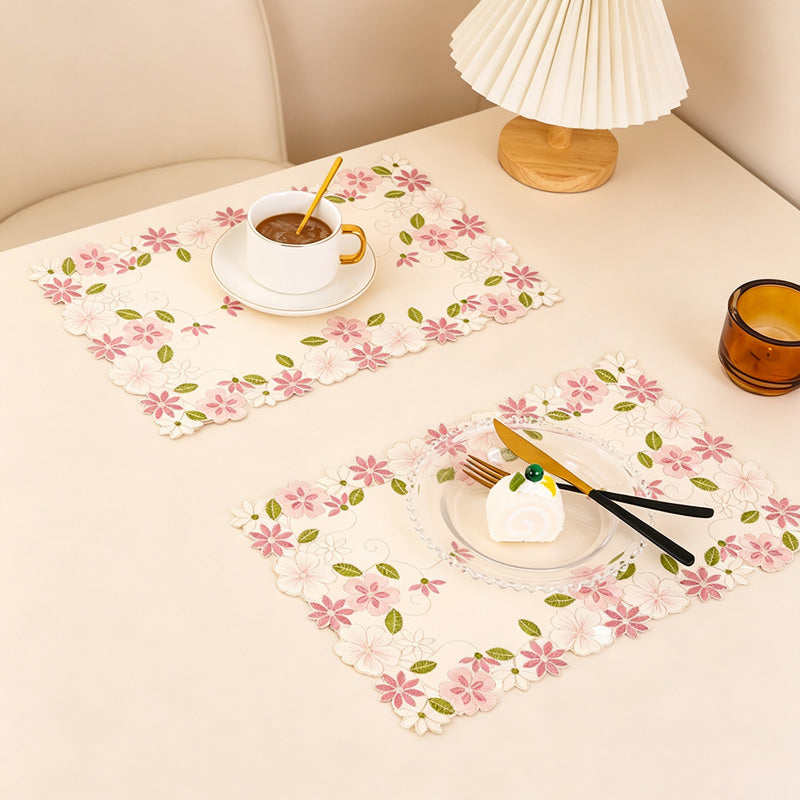 CouldNook Floral Embroidered Placemat - Scalloped Lace Border Collection