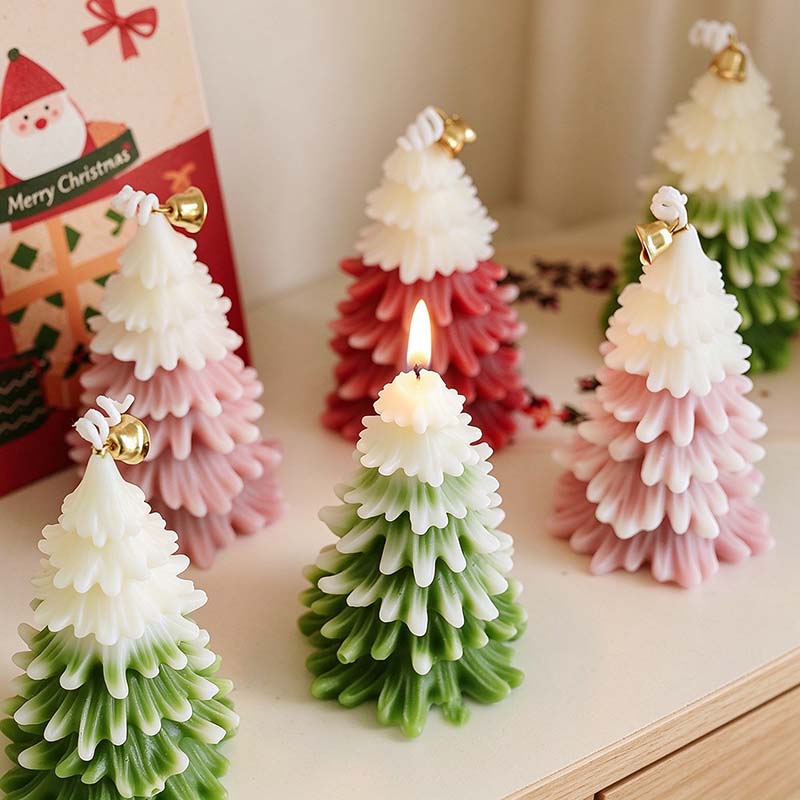 CouldNook Christmas Tree Candle - Layered Branches and Snowy White Tips