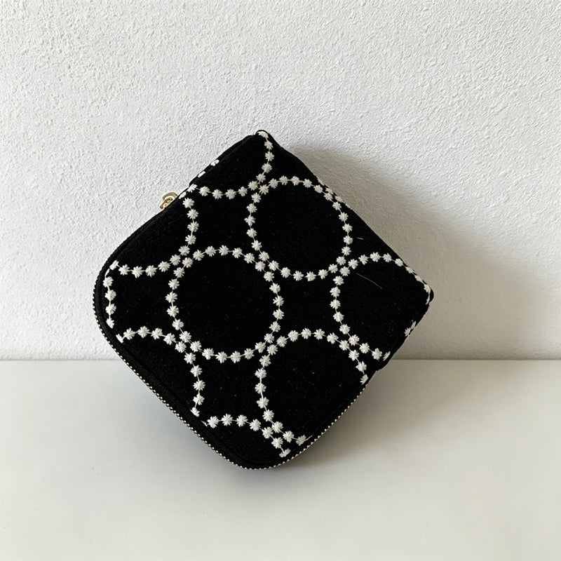 CloudNook Embroidered Cotton Linen Jewelry Pouch‑Travel Jewellery Case