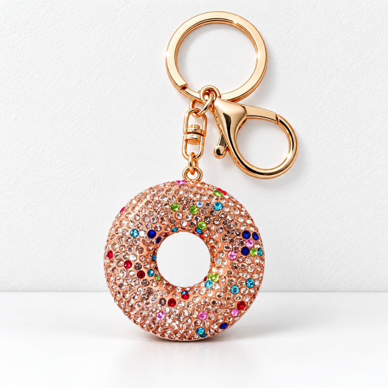 CouldNook Donut Keychain - Rhinestone Surface and Multicolored Sprinkle Details