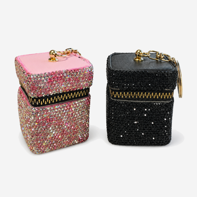 CouldNook Square Rhinestone Coin Purse Keychain - Zippered Cube Profile