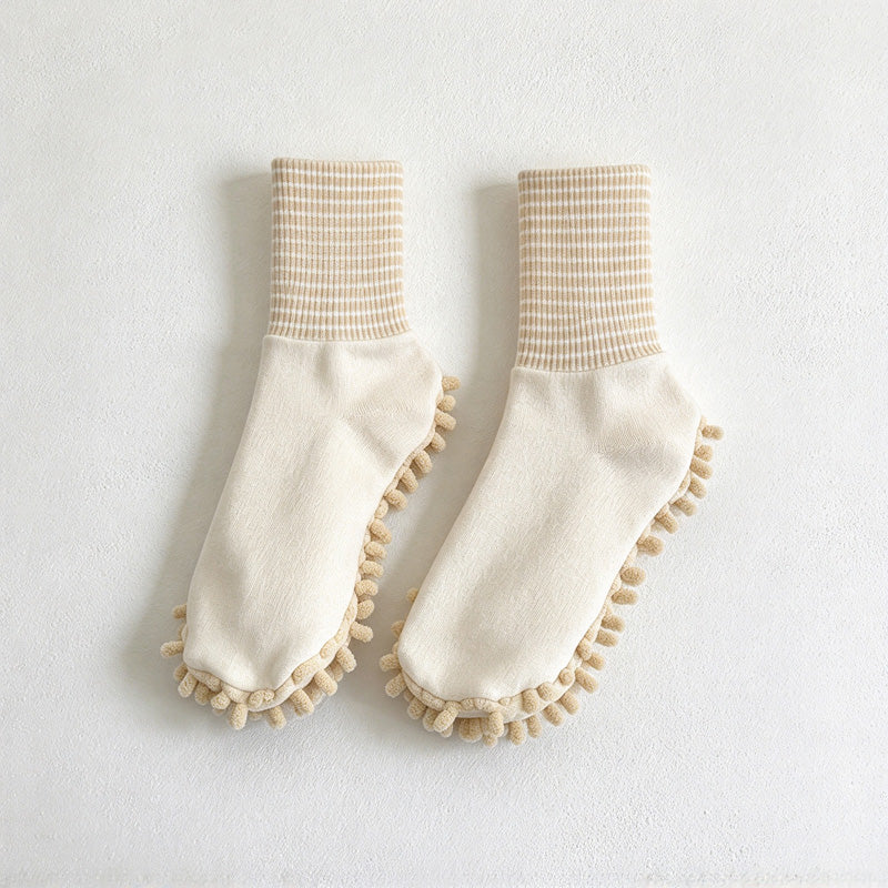 CouldNook Floor Cleaning Socks - Tufted Soles And Striped Ribbed Cuffs