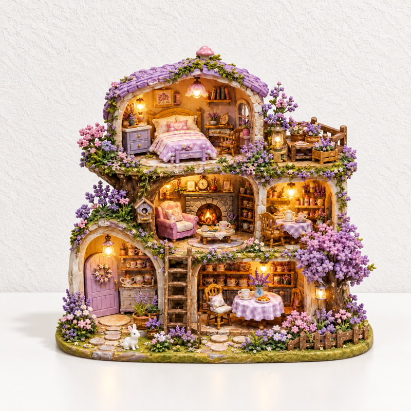 Lavender Cottage Fridge Magnet - Layered Rooms and Flowers