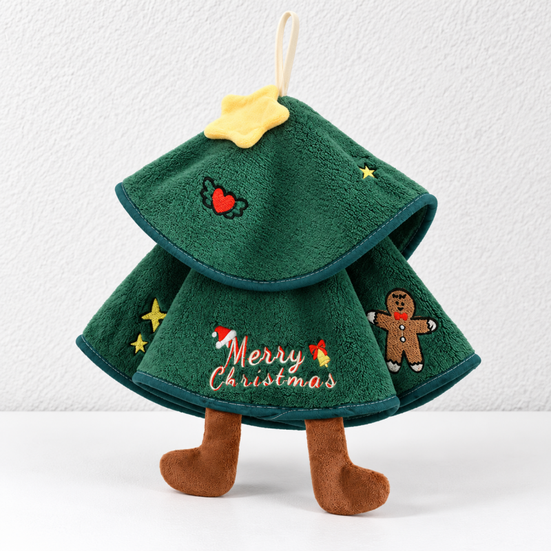 Christmas Tree Hand Towel with Dangling Boot Details