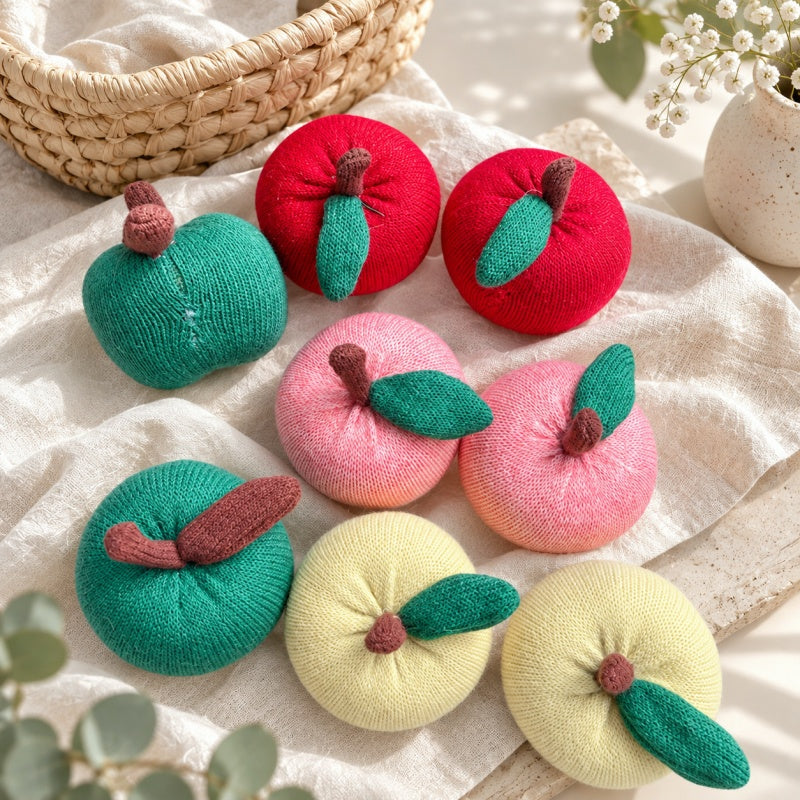 CouldNook Knitted Apple Ornament - Stem and Leaf Shelf Accent