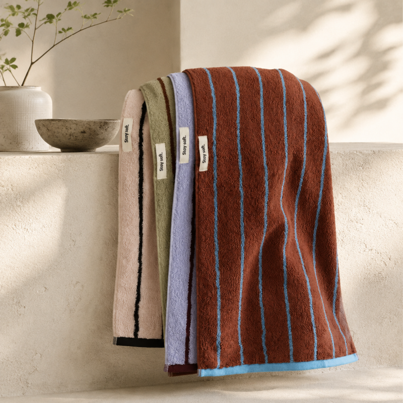 CouldNook Muted Stripe Cotton Towel - Contrasting Face and Bath Sizes