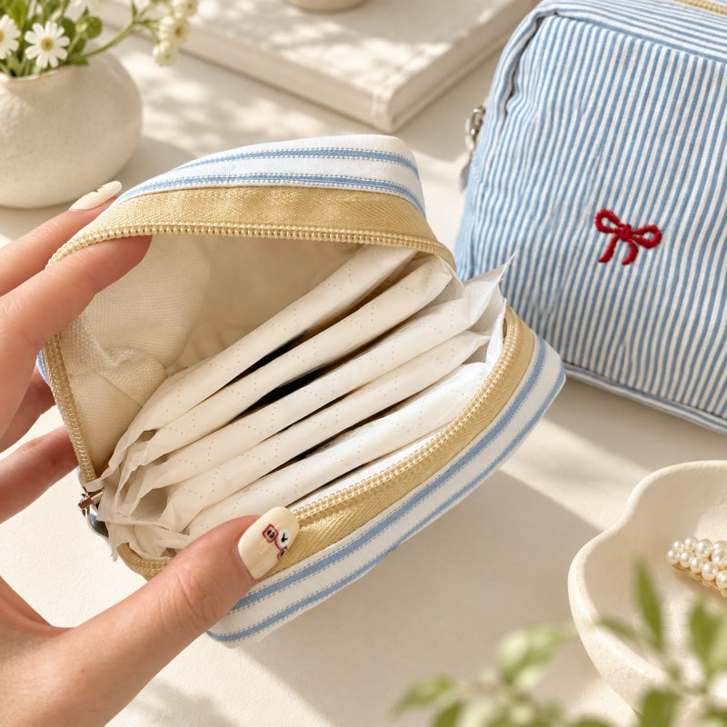 CouldNook Square Storage Pouch - Blue Stripes and Checks
